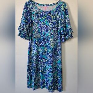Lilly Pulitzer Lula Dress Pineapples Resortwear Ruffle Sleeve Vacation Sz Xs